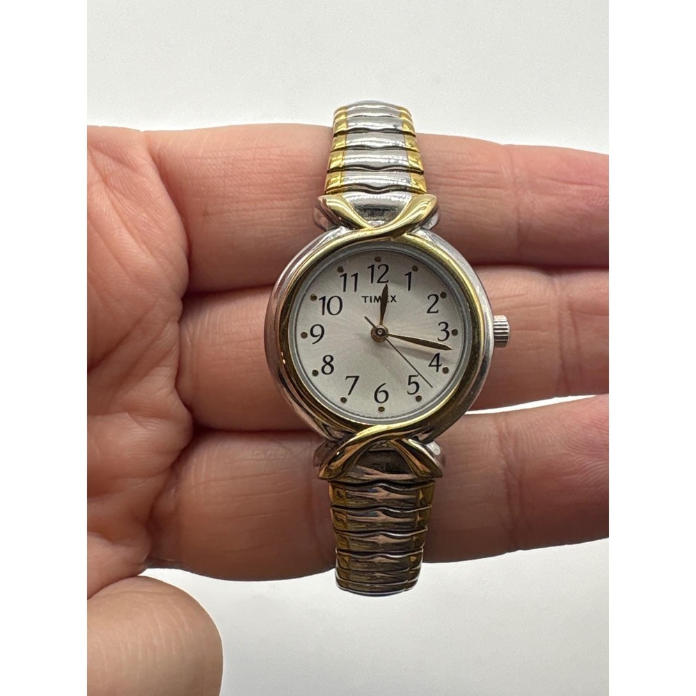 Timex Womens Two Tone Round Face Watch Stretch Band SR621SW WR 30M